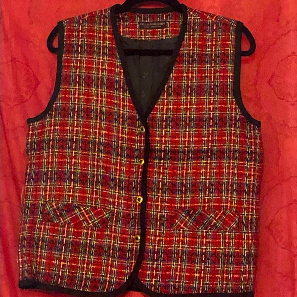 Elegant Red Multi Colours Front Buttons Pocket Business Vest - New